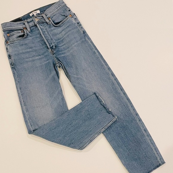 Re/Done Denim - RE/DONE Jeans Size 26 High Rise Button Fly Raw Hem Straight Leg Cropped REDONE